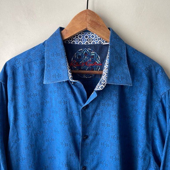 Robert Graham Long Sleeve Button Up blue flip cuff Paisley Shirt Size 2XL - Picture 3 of 14